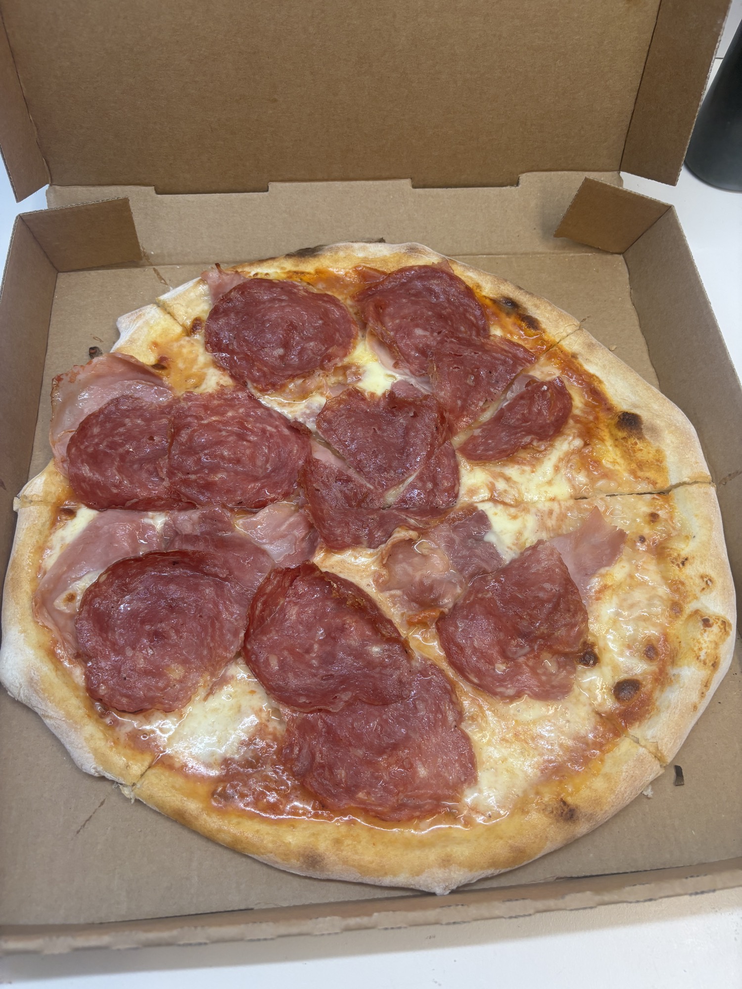 Salami and prosciutto pizza